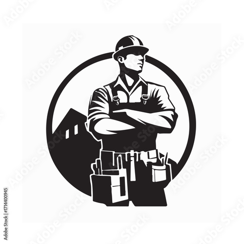 Confident Construction Worker Vector Logo Design Illustration on white background