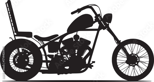 black silhouette of chopper bike on white background, vector