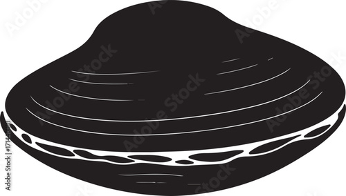 black silhouette of clam on white background, vector