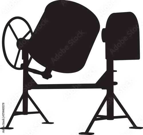 black silhouette of concrete mixer on white background, vector