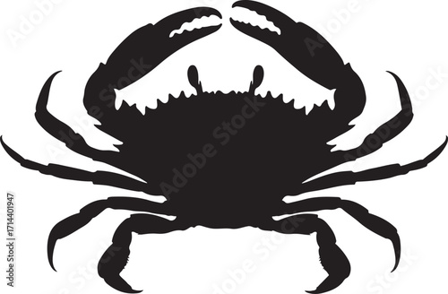 black silhouette of crab on white background, vector