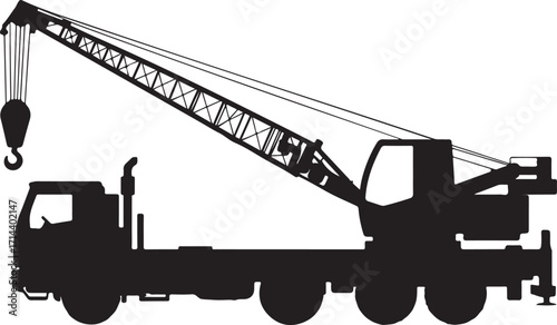 black silhouette of crane truck on white background, vector