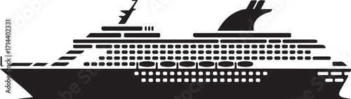 black silhouette of cruise ship on white background, vector