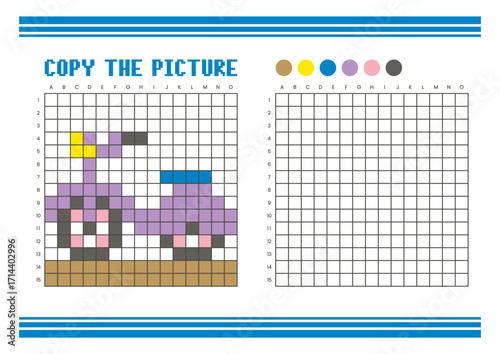Copy the picture grid drawing worksheet for kids. Pixel art scooter