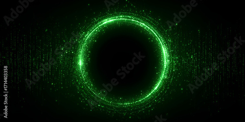 Green glowing circle of digital data in futuristic cyber style