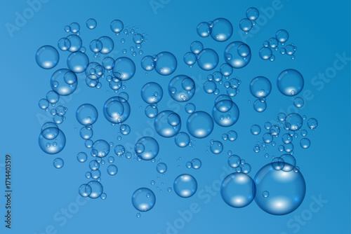 Realistic soap bubbles isolated on light blue background. Set of soap bubbles with rainbow reflection.
Abstract floating soap bubbles. Water drop,