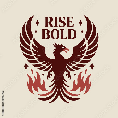 Majestic phoenix rising above flames inspirational emblem symbolizing rebirth resilience determination and strength for branding and design concepts vector