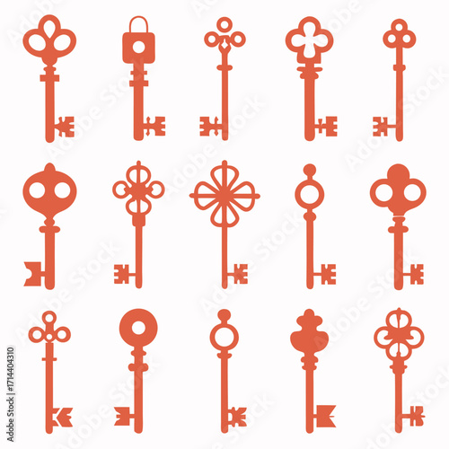 A grid of twelve vintage keys arranged in four rows