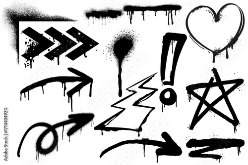 vector set of hand drawn sketch doodle arrows, vector set of hand drawn sketch doodle arrows, Urban graffiti spray paint icon set in street art style and gritty grunge texture for dynamic designs. - 1