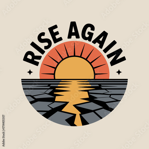 Stylized sunrise reflection majestic horizon over cracked earth symbolizes hope resilience and new beginnings creative design elements vector