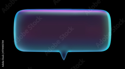 3D rectangular neon chat bubble isolated on dark background for template and futuristic interface design