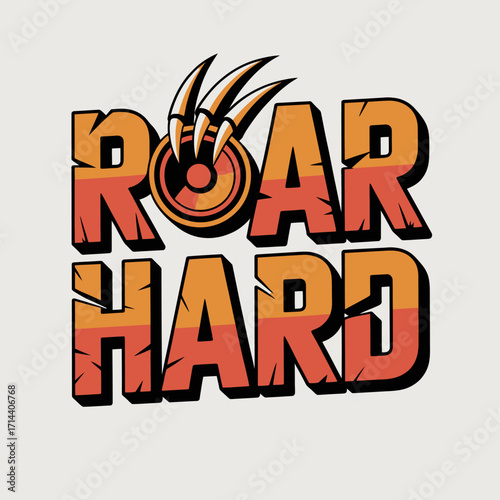 Aggressive roar hard distressed slab font typography with fierce animal claws clawing dramatic emblem design element vector