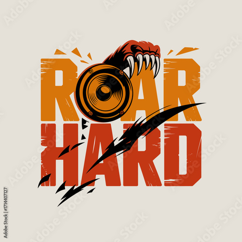 Fierce dinosaur roar hard text graphic design concept featuring jagged typography and aggressive dino mouth for apparel and posters vector