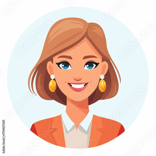 Professional and friendly cartoon avatar of a smiling businesswoman, ideal for corporate profiles, digital platforms, or engaging online content