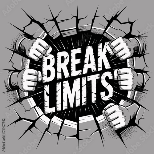 Motivational poster design breaking through barriers symbolizing strength determination success and pushing boundaries vector