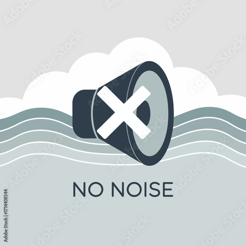 Stylized muted speaker icon with no noise text symbolizing silence quiet zone communication control and sound off symbol vector