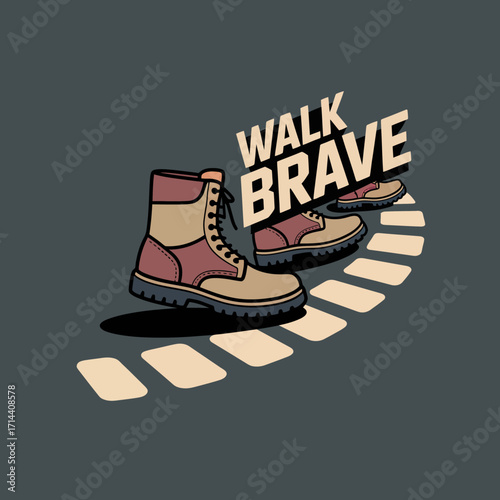 Boots walk brave on stepping stones path determined journey forward symbolizing strength resilience and courageous steps vector