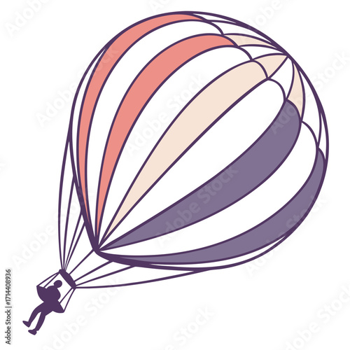 A hot air balloon with a person in the basket, floating in the sky, creating a sense of adventure and freedom the balloon is striped