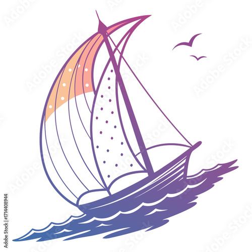 A sailboat sailing on the sea with birds flying above, creating a peaceful and serene scene the boat is elegant and graceful
