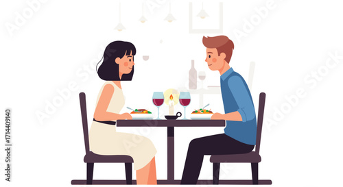Romantic Couple Enjoying Dinner Date at Restaurant with Wine
