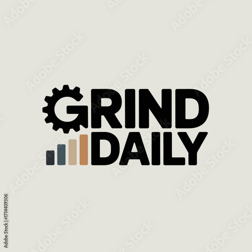 Modern grind daily logo design featuring a gear and bar chart for business growth and productivity concepts vector