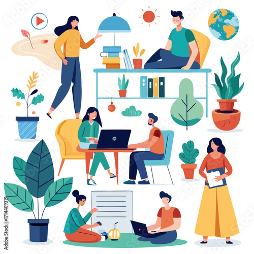 Diverse group of people working and studying together in a creative and collaborative workspace teamwork and innovation in a modern office
