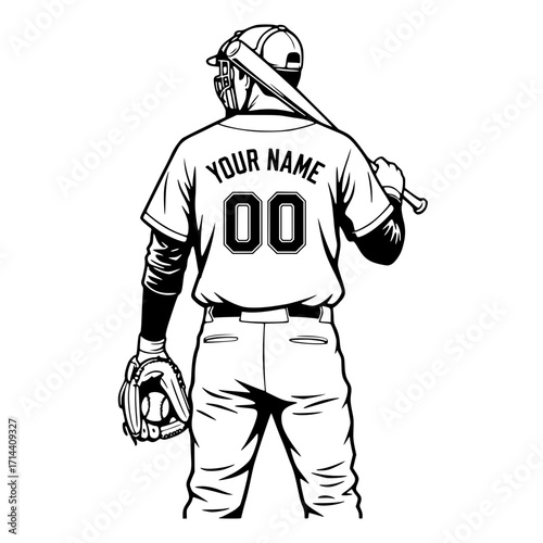 Baseball player with a bat over his shoulder, baseball svg, sports svg, team uniform svg, player silhouette svg