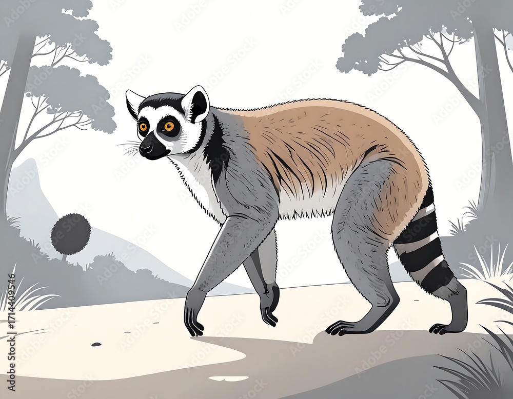 Obraz premium Lemur in a serene woodland scene