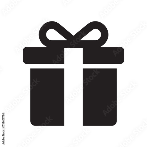 Black and White Gift Box with Ribbon Icon