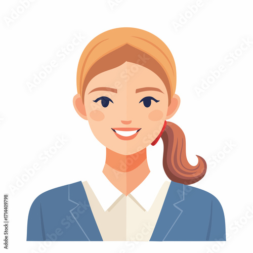 Confident and approachable young professional woman smiling warmly in a smart business blazer, ideal for corporate profiles, avatars, or modern business communication graphics