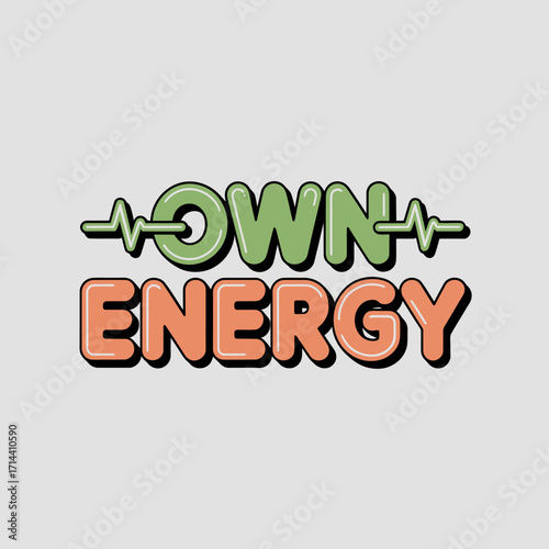 Modern rounded font own energy text logo design creative electricity symbol vibrant gradient colors bold typography vector