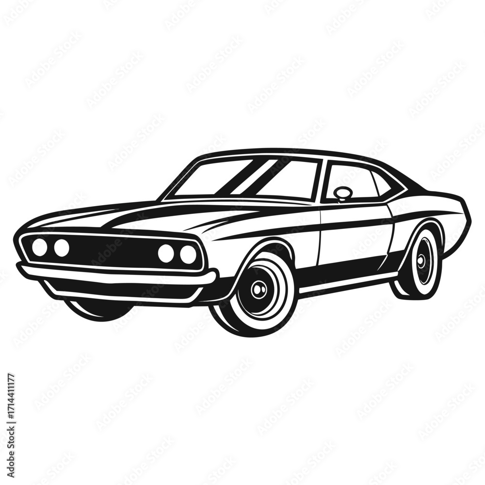 Naklejka premium Vintage American Muscle Car Illustration Classic Automotive Design Perfect for Car Enthusiasts Black and White Styling Timeless Appeal