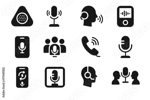 Helper collaborative office gadget tools ai voice icon meeting vector team symbol