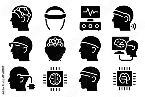 Amplifier brainband device signal portable tool tech mind vector icon eeg neural