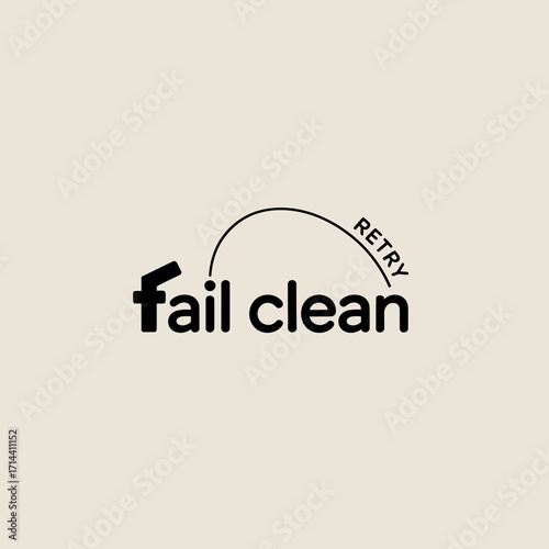 Minimalist logo design featuring the text 'fail clean' with a retry symbol and arch graphic for a modern brand identity concept vector