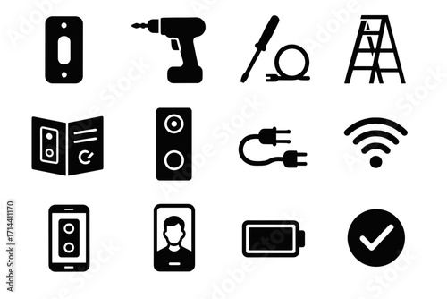 Live completed ladder mounting icons button outdoor screen battery vector installation icon