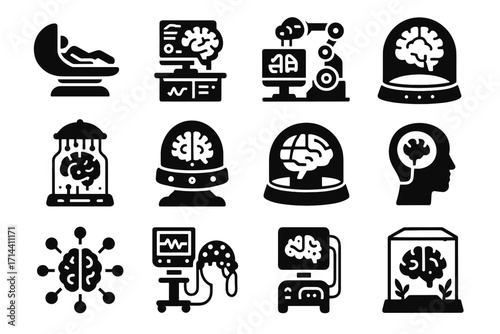 Lab model vector neural brain collector icon futuristic neuro chamber hub mapping