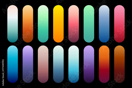 Collection of modern colorful gradient swatches for design. Vector abstract color palette set with smooth transitions