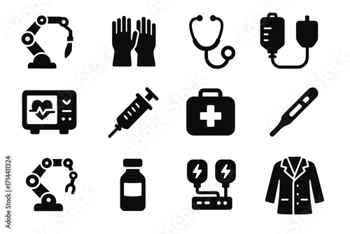 Arm iv surgical vector robotic robot icons coat stethoscope kit icon medicine