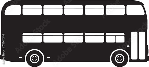 black silhouette of double decker bus on white background, vector