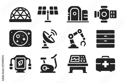 Window icon supplies storage vector icons life system space unit colony communication