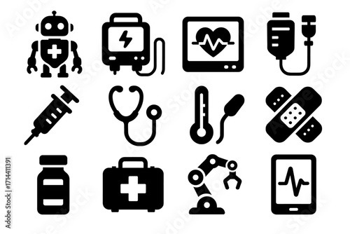 Medicine medic stethoscope tablet heart emer aid thermometer icon monitor vector