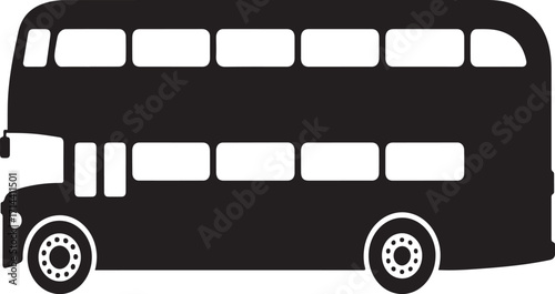  black silhouette of double decker bus on white background, vector