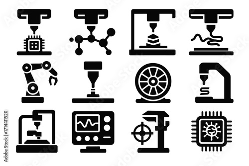 Vector interface tool printer arm nozzle extruder panel control icon nano