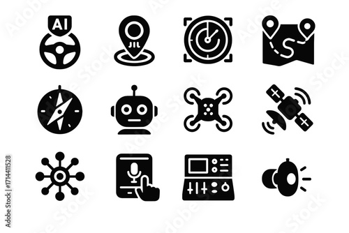 Radar interface module icon navigation drone compass vector gps satellite ai