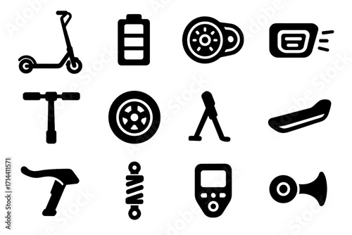 Control wheel footboard icon scooter eco vector electric horn headlight suspension
