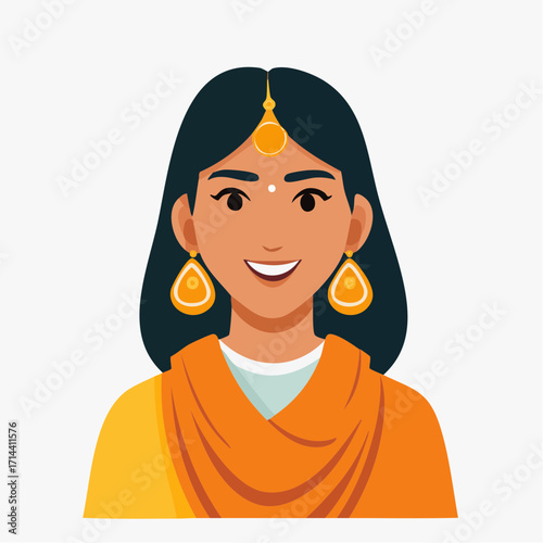 A Beautiful Indian Woman with Traditional Jewelry and Clothing, Smiling in a Portrait