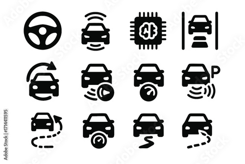 Car assistant regulation wheel radar icon vector ai steering speed lidar lane
