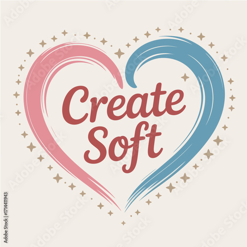 Heartwarming birthday greeting card design with "create soft" text gentle colors celebratory sparkles and artistic brush strokes for joyful celebrations vector