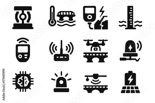 Detection seismic scanner bridge vector integrated icon flow water monitoring maintenance unit